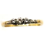 Antique presumed 18ct gold three stone diamond ring, size P, 2.8g. P&P Group 1 (£14+VAT for the