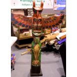 Carved and painted wooden Totem pole, H: 147 cm. Not available for in-house P&P.