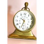 Small brass desk clock by Elgin with visible movement and fisheye magnifying lens, H: 8cm. P&P Group