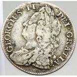 1743 - Silver Shilling of King George II. P&P Group 1 (£14+VAT for the first lot and £1+VAT for