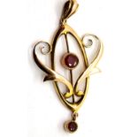 Large Victorian 9ct gold drop pendant set with two rubies, 1.7g. P&P Group 1 (£14+VAT for the