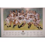 Limited signed England Grand Slam Champions 1995 print, 40 x 60 cm. Not available for in-house P&P.