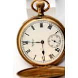 9ct gold Waltham full hunter pocket watch with gold dust cover. P&P Group 1 (£14+VAT for the first