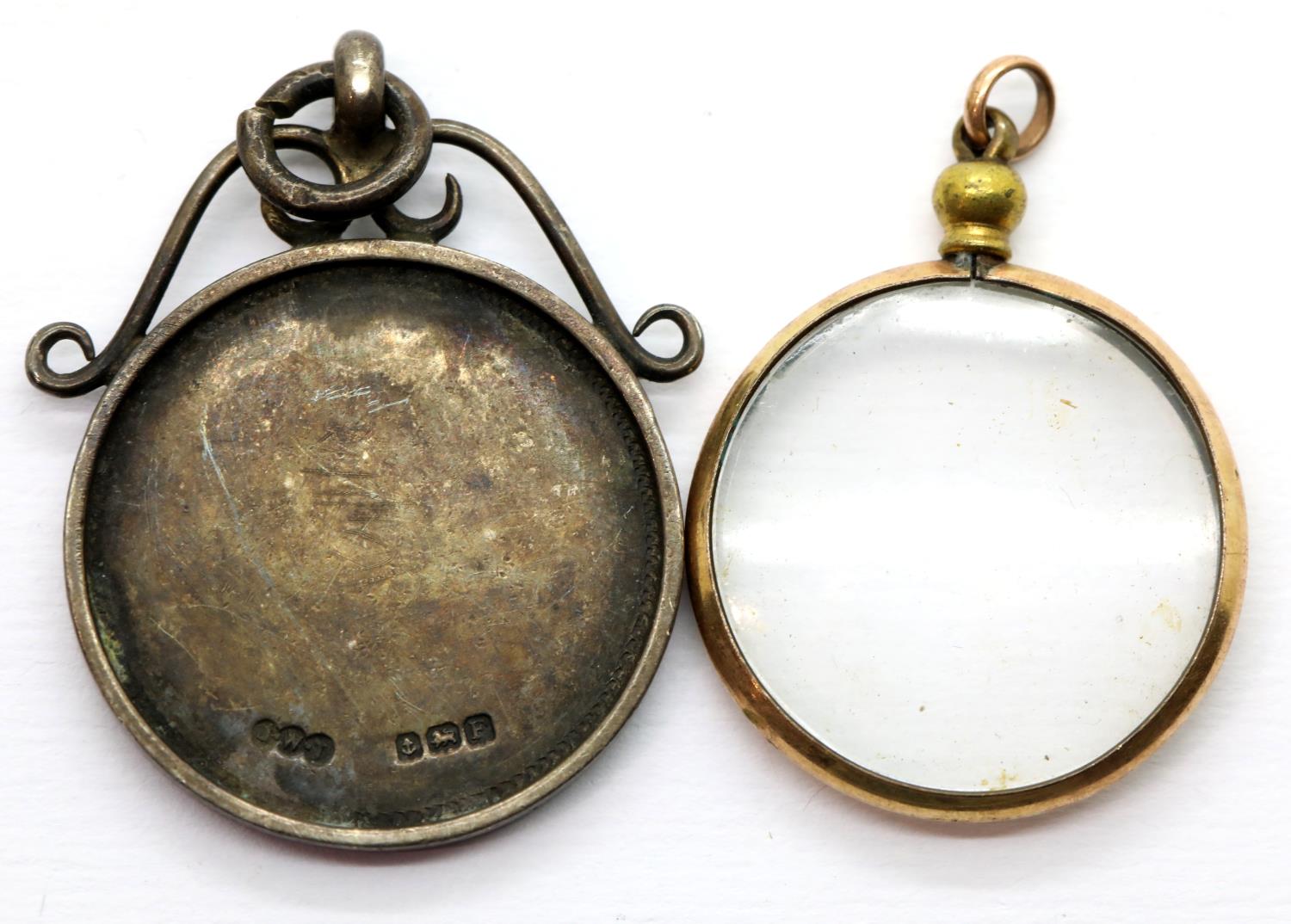 Hallmarked silver and gold bowling fob and a yellow metal photograph fob. P&P Group 1 (£14+VAT for - Image 2 of 2