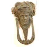 Art Nouveau hollow cast bronze door knocker, H: 12 cm. P&P Group 1 (£14+VAT for the first lot and £