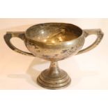 Large twin handled hallmarked silver trophy, 745g. P&P Group 2 (£18+VAT for the first lot and £3+VAT