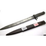 Unmarked steel handled bayonet in metal sheath. P&P Group 2 (£18+VAT for the first lot and £3+VAT