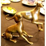 Two hollow bronze greyhounds, tallest H: 30 cm. P&P Group 3 (£25+VAT for the first lot and £5+VAT