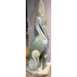 Large sculptured soapstone Pelican and Chicks, H: 143 cm. Not available for in-house P&P.