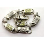 Silver square stone set bracelet, L: 23 cm. P&P Group 1 (£14+VAT for the first lot and £1+VAT for