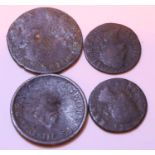 Four 18th and 19th century Irish copper coins. P&P Group 1 (£14+VAT for the first lot and £1+VAT for