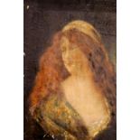 19thC oil on canvas portrait, possibly of Guinevere, indistinctly signed lower right, 24 x 33 cm.