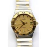 Omega Constellation 34mm wristwatch, 18K and stainless steel bar bracelet. Bracelet: 17.5 mm, L: