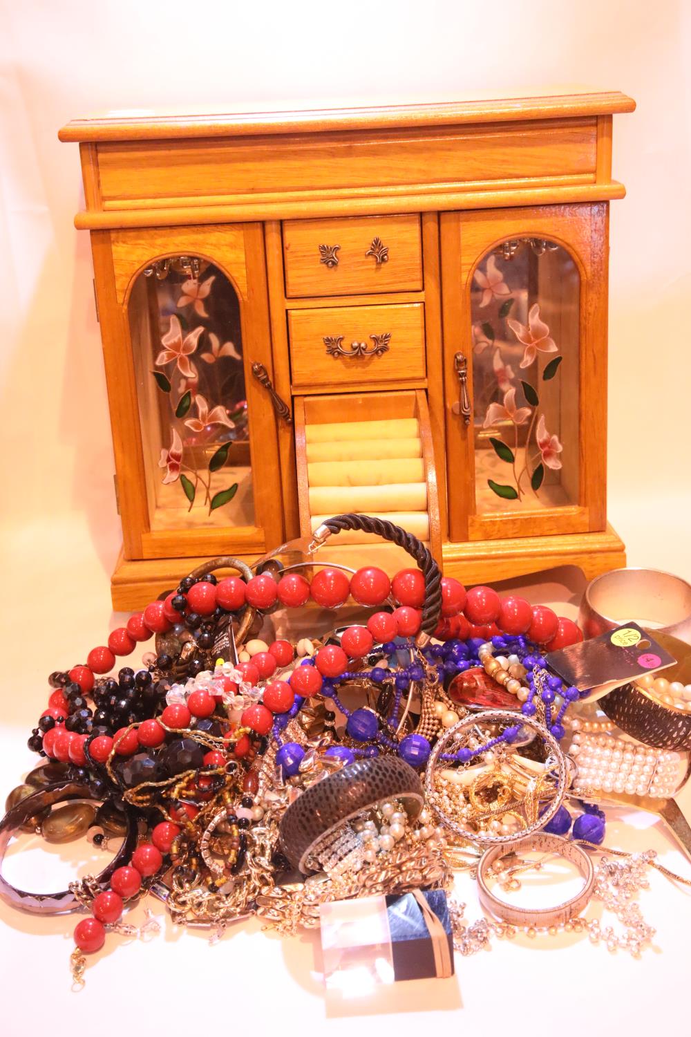 Box of costume jewellery and jewellery box. Not available for in-house P&P.
