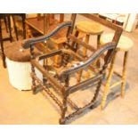 Antique oak framed carver chair for restoration. Not available for in-house P&P.