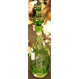 Bohemian crystal decanter in green, H: 45 cm. P&P Group 3 (£25+VAT for the first lot and £5+VAT