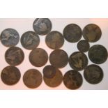 Sixteen Victorian pennies and two Victorian Farthings. P&P Group 1 (£14+VAT for the first lot and £