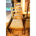 Two upholstered seated ladderback dining chairs. Not available for in-house P&P.