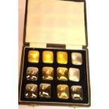 Boxed Johnson & Matthey London silver and gold ceramic tablet set. P&P Group 1 (£14+VAT for the