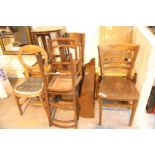Selection of vintage chairs, table etc. Not available for in-house P&P.