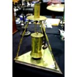 Trench Art dinner gong with large shell hanging on a shell base with machine gun bullet supports,