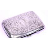 Hallmarked silver cigarette / card case with engraved decoration, H: 9 cm, 66g. P&P Group 2 (£18+VAT