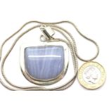 Blue lace agate pendant on silver mount with silver snake chain. P&P Group 1 (£14+VAT for the