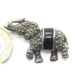 Silver marcasite and enamel elephant brooch, L: 3 cm, 8g. P&P Group 1 (£14+VAT for the first lot and