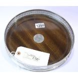 Hallmarked silver and mahogany galleried tray, D: 25 cm, London assay. P&P Group 2 (£18+VAT for