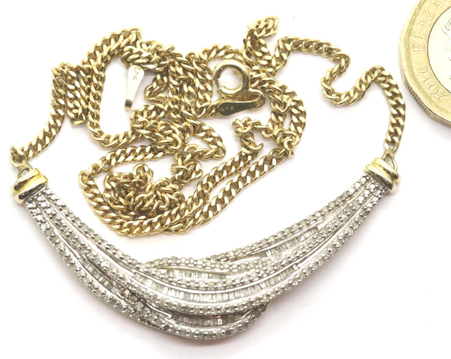 Silver gilt diamond set necklace, 13g. P&P Group 1 (£14+VAT for the first lot and £1+VAT for