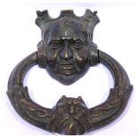 Georgian cast bronze door knocker with Cernunnos mask and gentleman's head, H: 18 cm. P&P Group