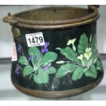 Enamelled copper pot signed Beattie, H: 19 cm. Not available for in-house P&P