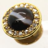 Presumed high carat banded agate and halo-diamond set stud, 2.3g. P&P Group 1 (£14+VAT for the first