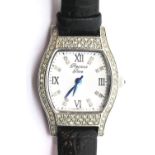 Precious Time ladies diamond set wristwatch on a leather strap. P&P Group 1 (£14+VAT for the first