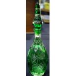 Bohemian crystal decanter in green, H: 45 cm. P&P Group 3 (£25+VAT for the first lot and £5+VAT