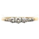 Antique presumed 18ct gold three stone diamond ring, size P, 2.8g. P&P Group 1 (£14+VAT for the