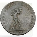1793 Manchester halfpenny. P&P Group 1 (£14+VAT for the first lot and £1+VAT for subsequent lots)