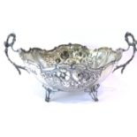 Continental 830 silver twin handled floral repousse decorated bowl, L: 29 cm, 417g. P&P Group 2 (£