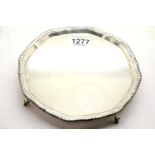 Hallmarked silver tray on ball and claw supports, London assay, D: 21 cm,P&P Group 2 (£18+VAT for