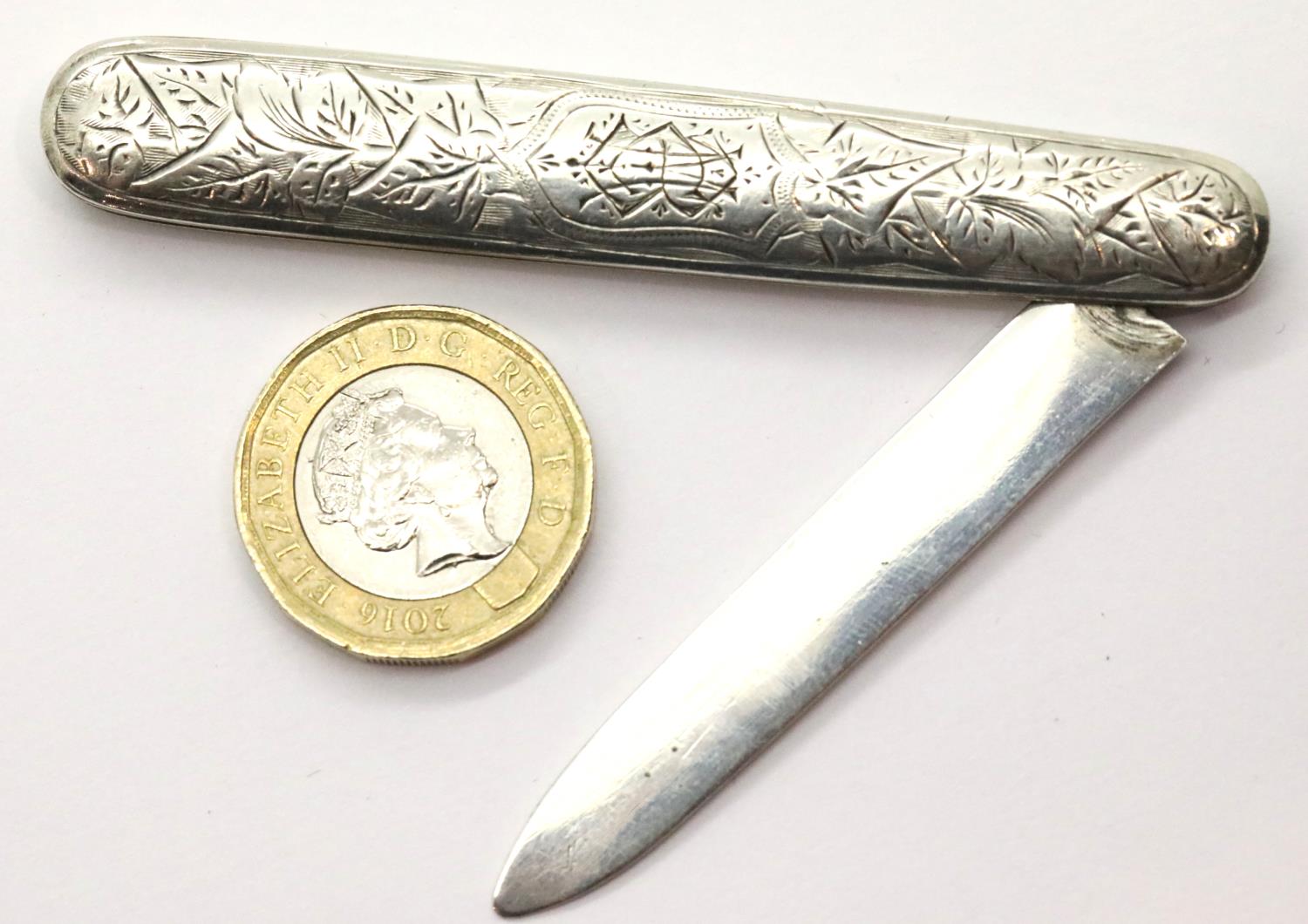 Hallmarked silver pen knife with silver blade, blade, L: 13 cm. P&P Group 1 (£14+VAT for the first