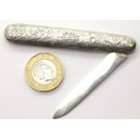 Hallmarked silver pen knife with silver blade, blade, L: 13 cm. P&P Group 1 (£14+VAT for the first