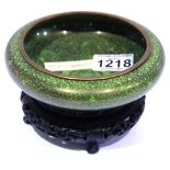 Republic Period cloisonne bowl on carved stand, D: 14 cm. P&P Group 1 (£14+VAT for the first lot and
