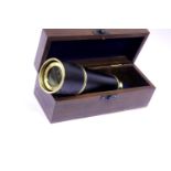 Walnut cased brass and leather three draw telescope, extended L: 46 cm. P&P Group 2 (£18+VAT for the