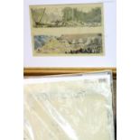 Two original watercolours and pencil sketches of war damaged parts of the Ukraine c.1950 by