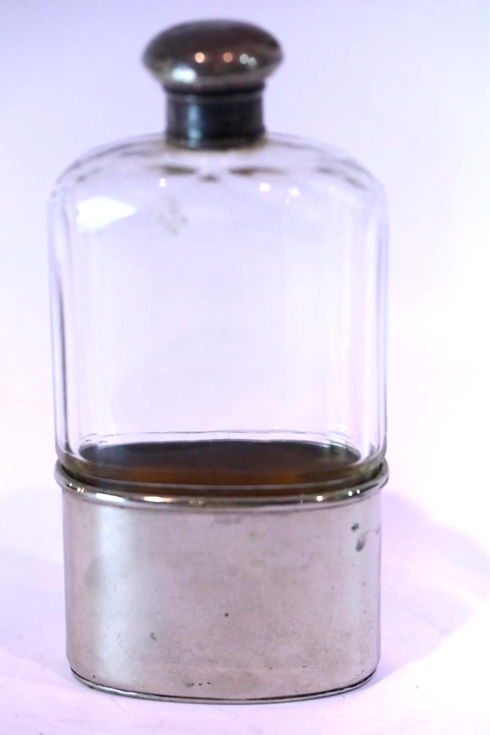 Silver mounted faceted cut glass hip flask, H: 16 cm. P&P Group 2 (£18+VAT for the first lot and £