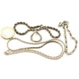 Silver neck chain, two silver bracelets and a silver wishbone ring, combined 24g. P&P Group 1 (£14+