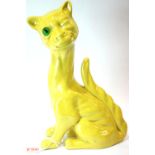 Aller Vale, Torquay pottery winking cat with original green glass eye, H: 30 cm, left facing