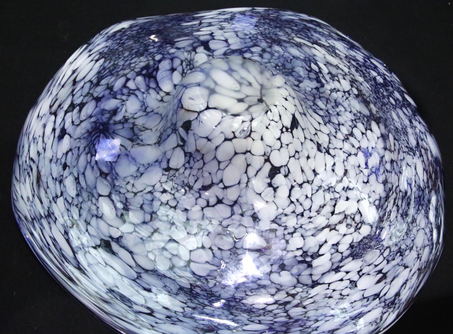 A large mottled blue glass centre bowl, possibly Murano, D: 42 cm. Not available for in-house P&P - Image 2 of 2