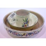 Shelley 1920's painted lustre glaze bowl and two signed 1920's Poole painted ceramics. Not available