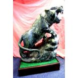 Large Jade roaring tiger, cut from a single piece, imported from Korea c1995, weighs approximately